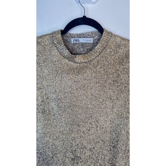 2/$30 Zara Gold Metallic Small Short Sleeve Pullover Crewneck Sweater - Picture 12 of 14